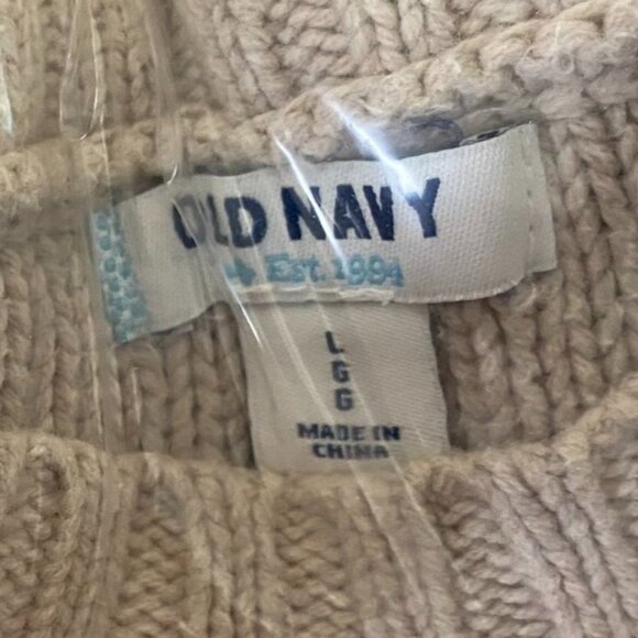 Old Navy Womens Sweater Large Crew Neck Beige Cable Knit Pullover Classic Cozy - Picture 3 of 7